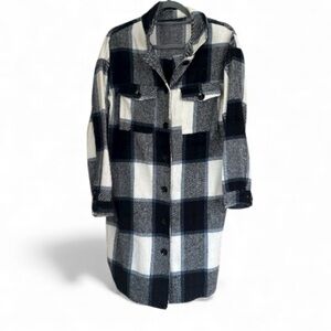 Plaid shacket long sleeve polyester warm button down fall vibes soft jacket